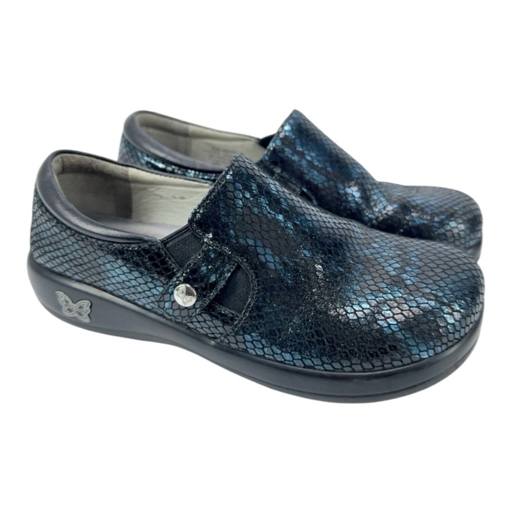 Alegria Kara Slip-On Black Blue Iridescent Leather Clogs - Picture 6 of 14